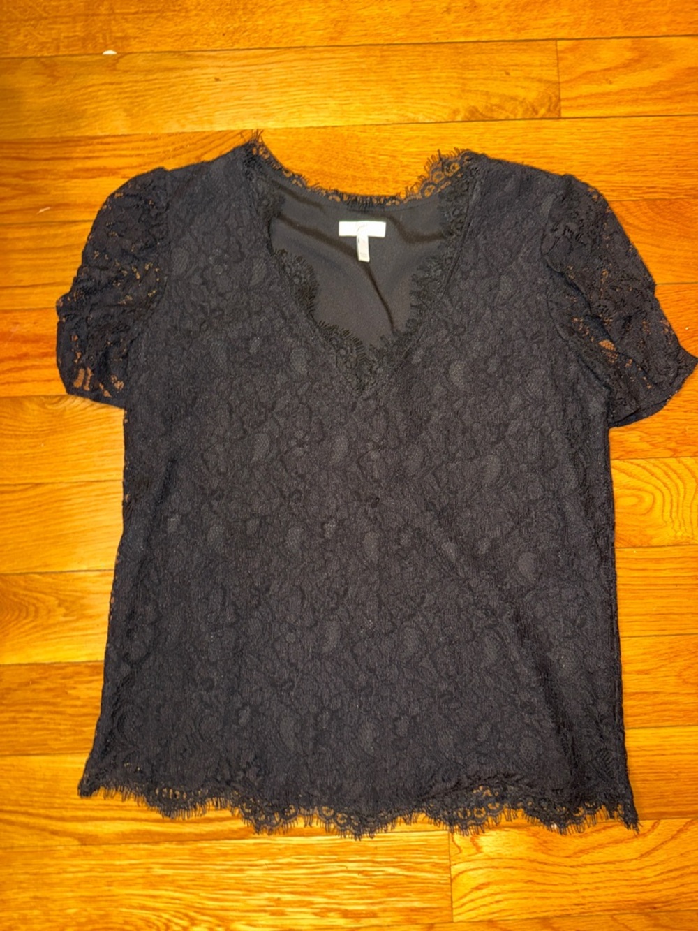 Joie Black Lace V-Neck Short Sleeve Blouse